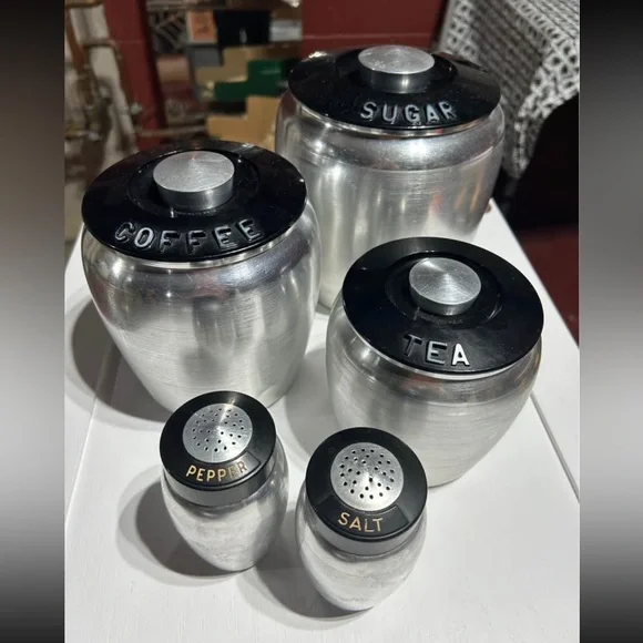 Vintage Kromex 5 Piece Spun Aluminum Canister set - Picture 1 of 2